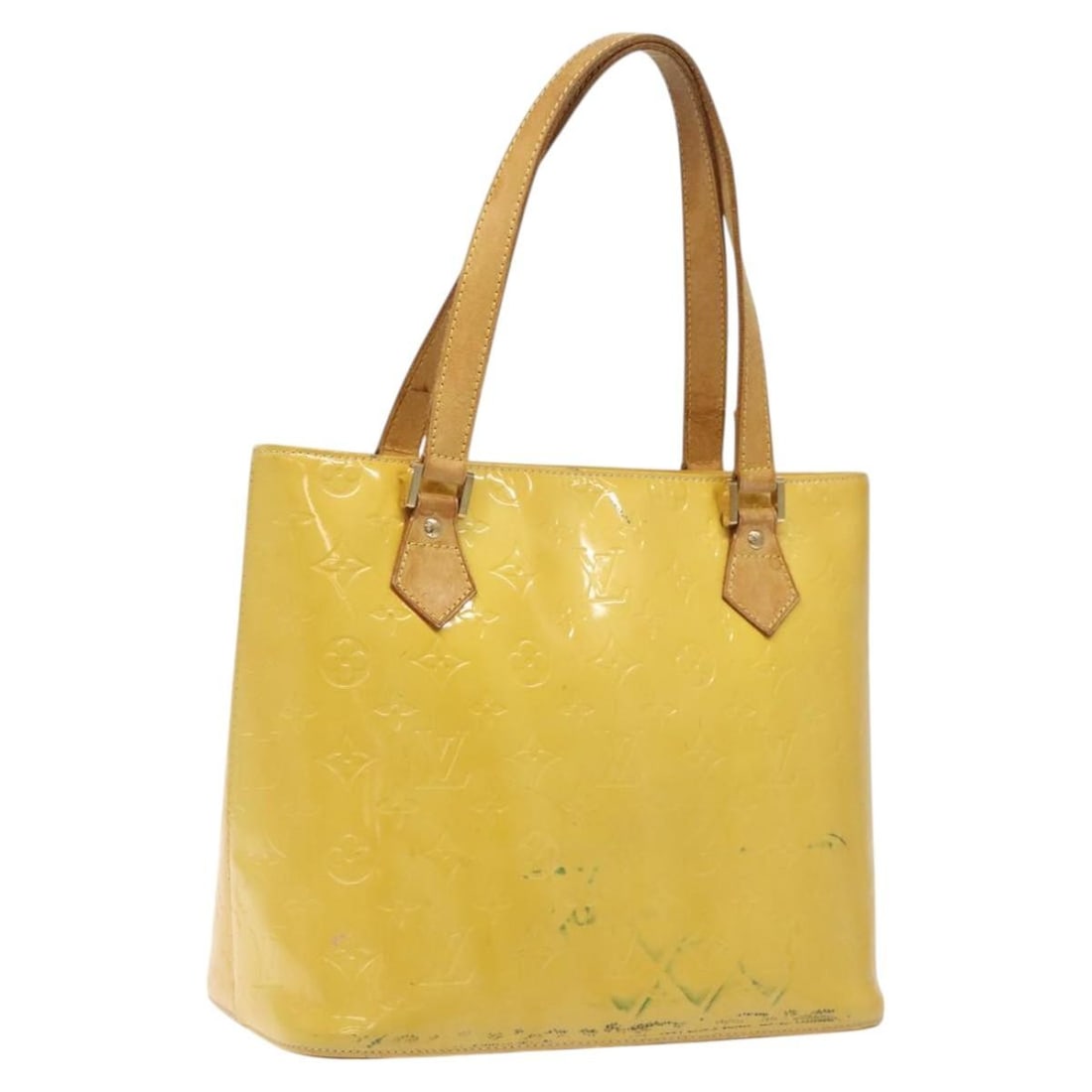 LOUIS VUITTON Monogram Vernis Houston Hand Bag Lime Yellow M91055 Patent Leather: LOUIS VUITTON Monogram Vernis Houston Hand Bag Lime Yellow M91055 Patent Leather This authentic LOUIS VUITTON Monogram Vernis Houston Hand Bag features a vibrant Lime Yellow patent leather exterior, m