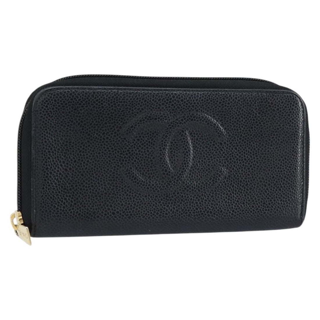 CHANEL Long Wallet Black Gold Caviar Skin Auth 146094 (1 of 18)