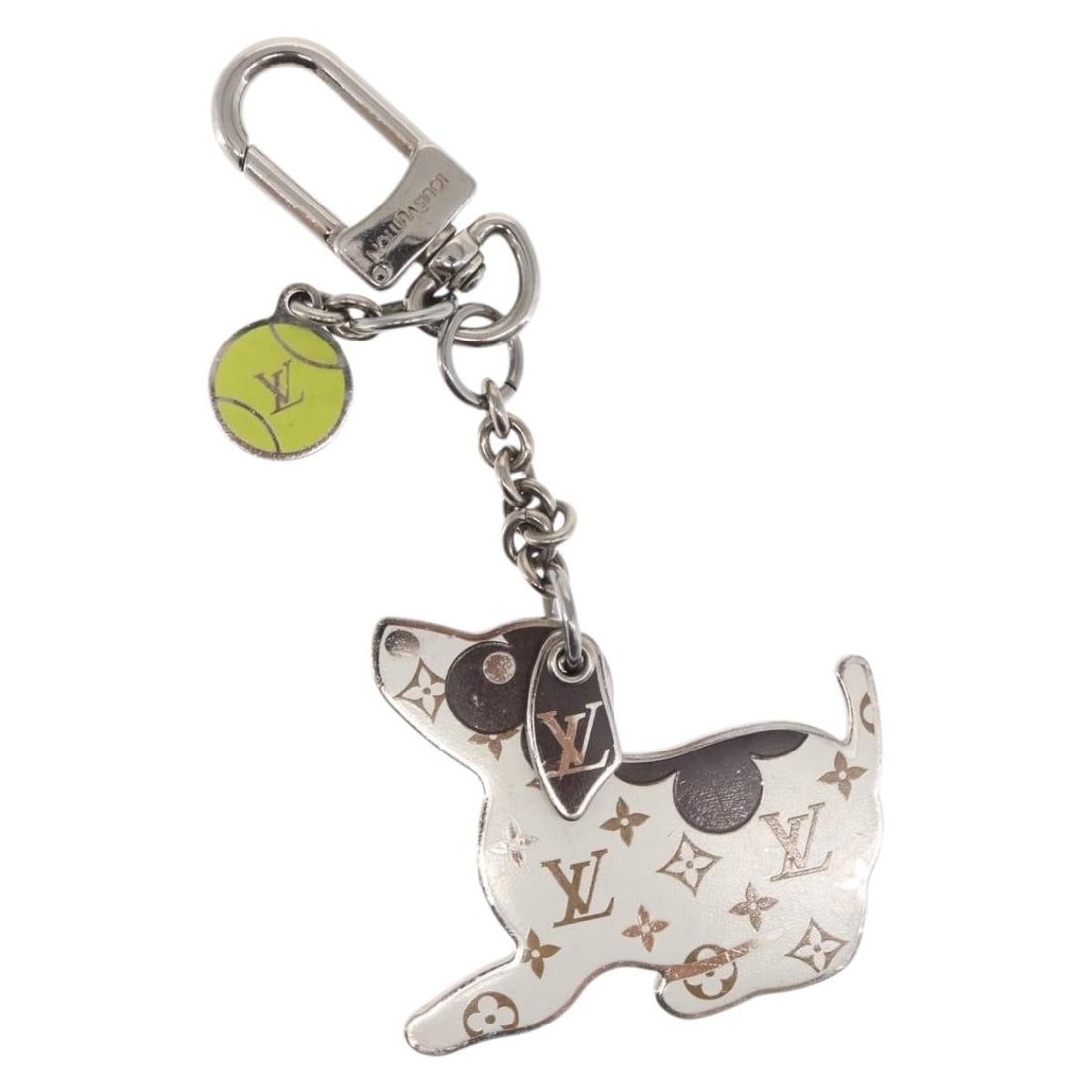 Silver Metal LV Dog Key Holder by Louis Vuitton M00747: Silver Metal LV Dog Key Holder by Louis Vuitton M00747 This Louis Vuitton Bijoux Sac LV Dog key holder features a sleek silver-tone metal design. The item is made in Italy and is designed for secure a