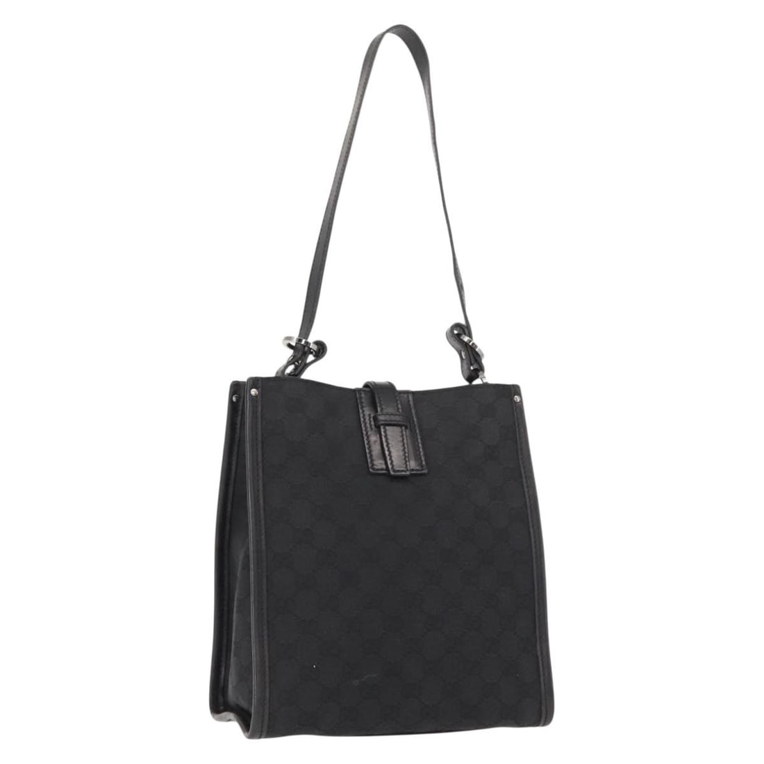 GUCCI GG Canvas Black Silver Shoulder Bag 110292 Auth Italy: GUCCI GG Canvas Black Silver Shoulder Bag 110292 Auth Italy This stylish GUCCI GG Canvas Shoulder Bag is a luxurious accessory crafted in Italy. Featuring a sophisticated black and silver color palett