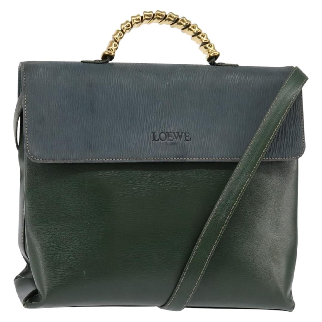 LOEWE Velazquez Green Gold Suede Leather Hand Bag 2way Spain Auth BA6067: LOEWE Velazquez Green Gold Suede Leather Hand Bag 2way Spain Auth BA6067 This LOEWE Velazquez Hand Bag showcases a stunning combination of green and gold suede leather, exuding elegance and sophistica