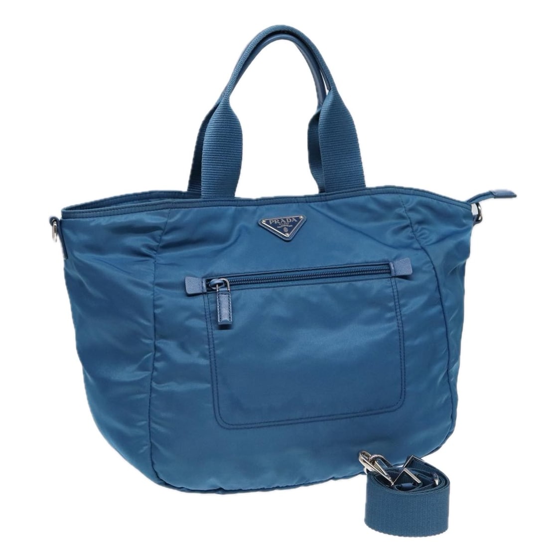 PRADA Nylon 2-Way Shoulder Bag Blue Silver Authentic (1 of 18)