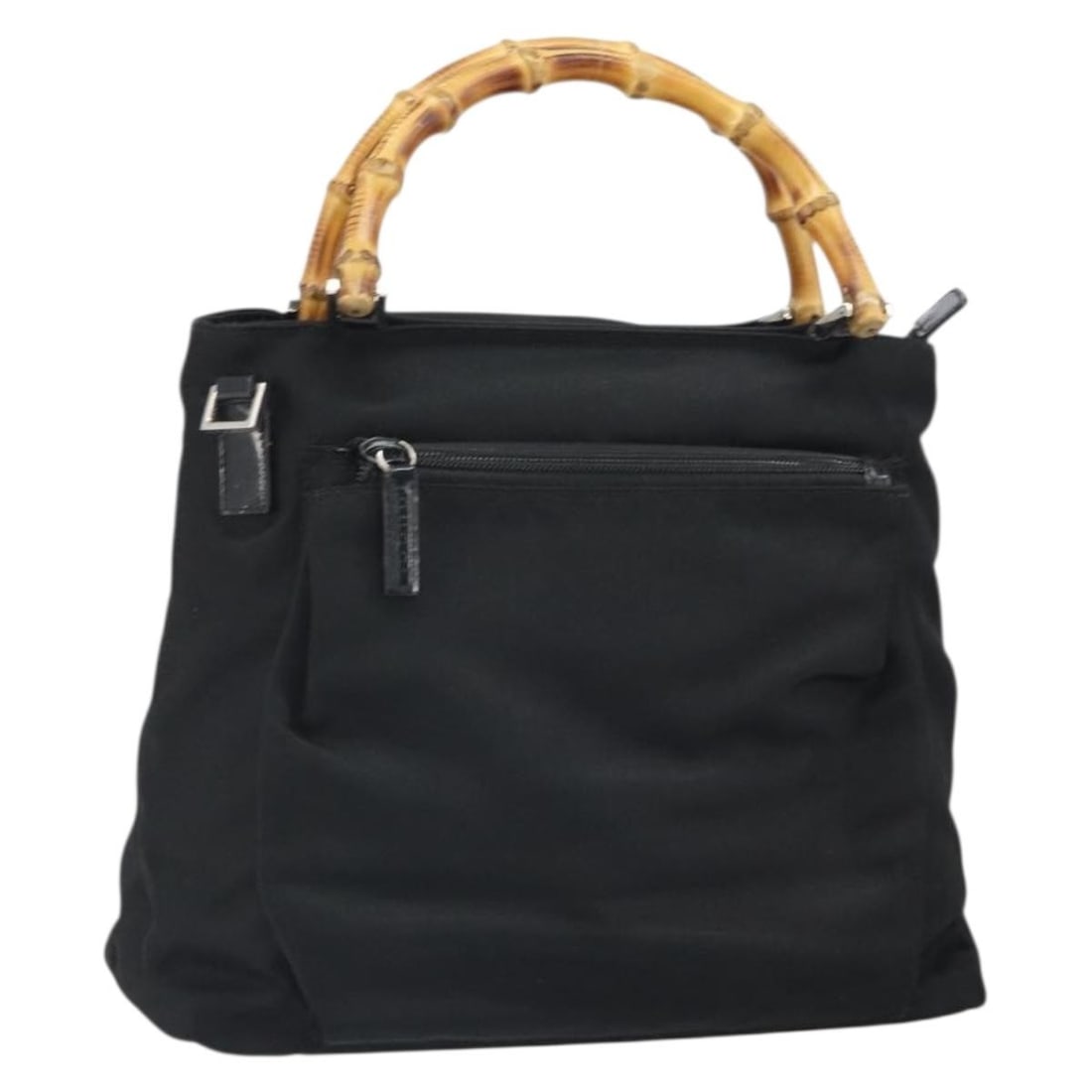 Gucci Black Canvas Bamboo Handle Handbag Model 002 2122 0508: Gucci Black Canvas Bamboo Handle Handbag Model 002 2122 0508 This is a GUCCI Bamboo hand bag crafted from black and silver canvas. The bag features a distinctive bamboo handle and silver-tone accents.