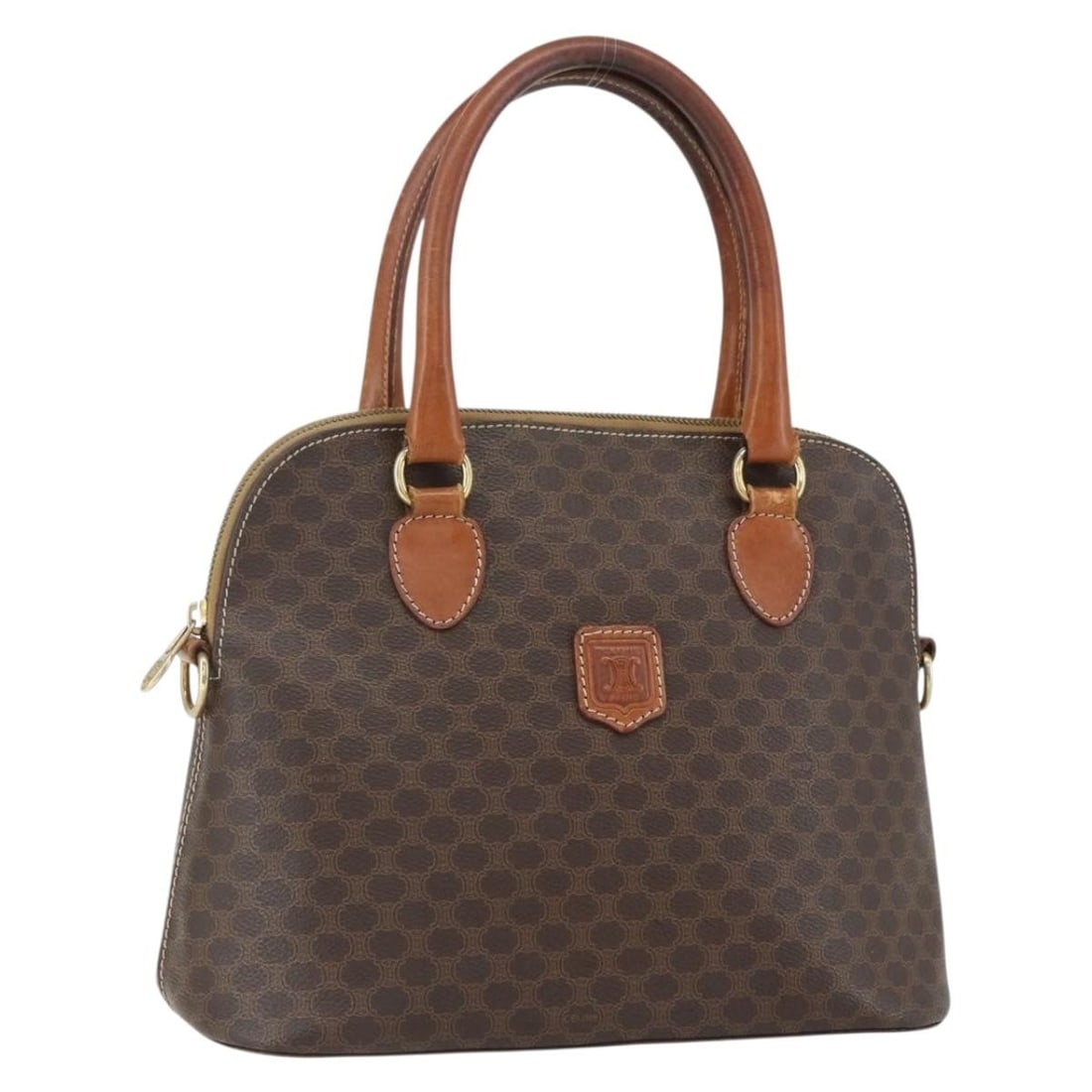 CELINE Macadam Canvas Hand Bag PVC Leather Brown Gold Auth DM94 (1 of 18)