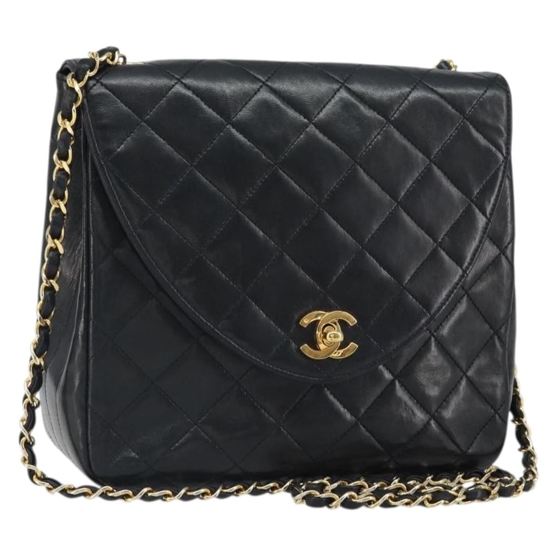 Black Lambskin Matelasse Shoulder Bag with Gold Tone CC by Chanel: Black Lambskin Matelasse Shoulder Bag with Gold Tone CC by Chanel This is a CHANEL Chain Matelasse shoulder bag crafted from black lambskin leather with gold-tone accents. The bag features a classic q