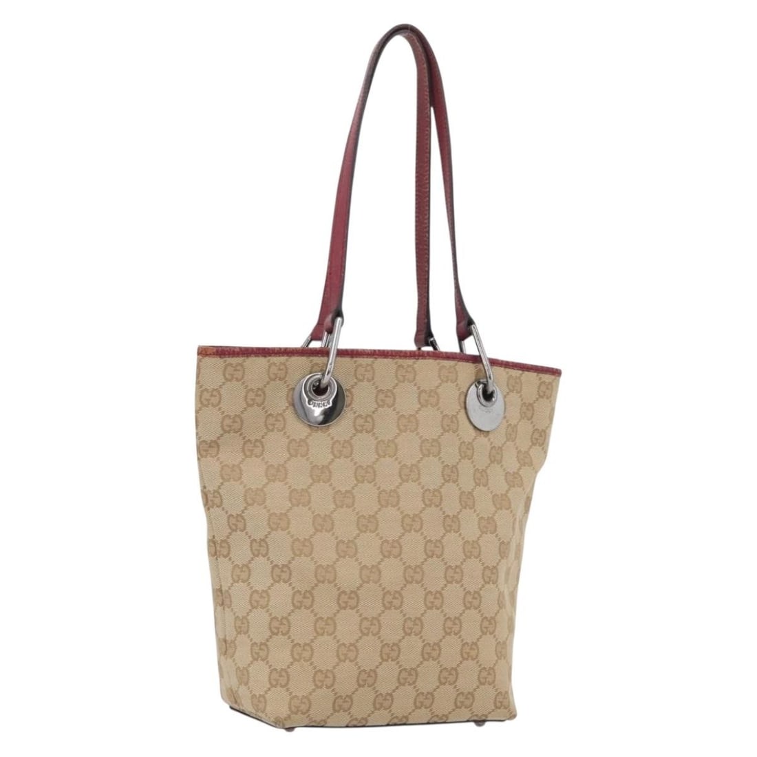 Beige Silver GG Canvas Gucci 120840 Tote Bag from Italy: Beige Silver GG Canvas Gucci 120840 Tote Bag from Italy This is a GUCCI GG Canvas tote bag in beige and silver. Crafted from GG Canvas, the bag features a spacious main compartment and dual handles wi