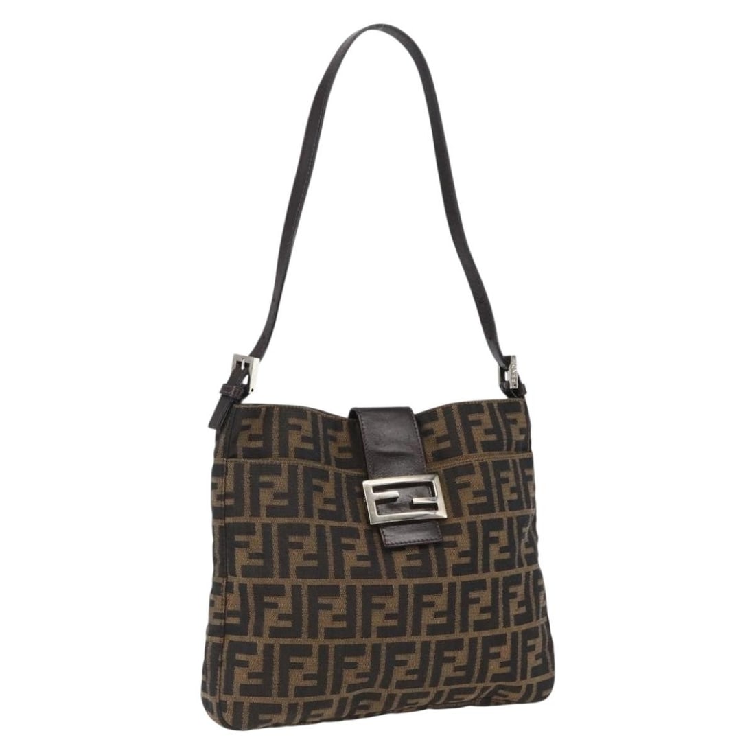 Fendi Zucca Canvas Shoulder Bag Black Brown Silver Tone Italy (1 of 18)