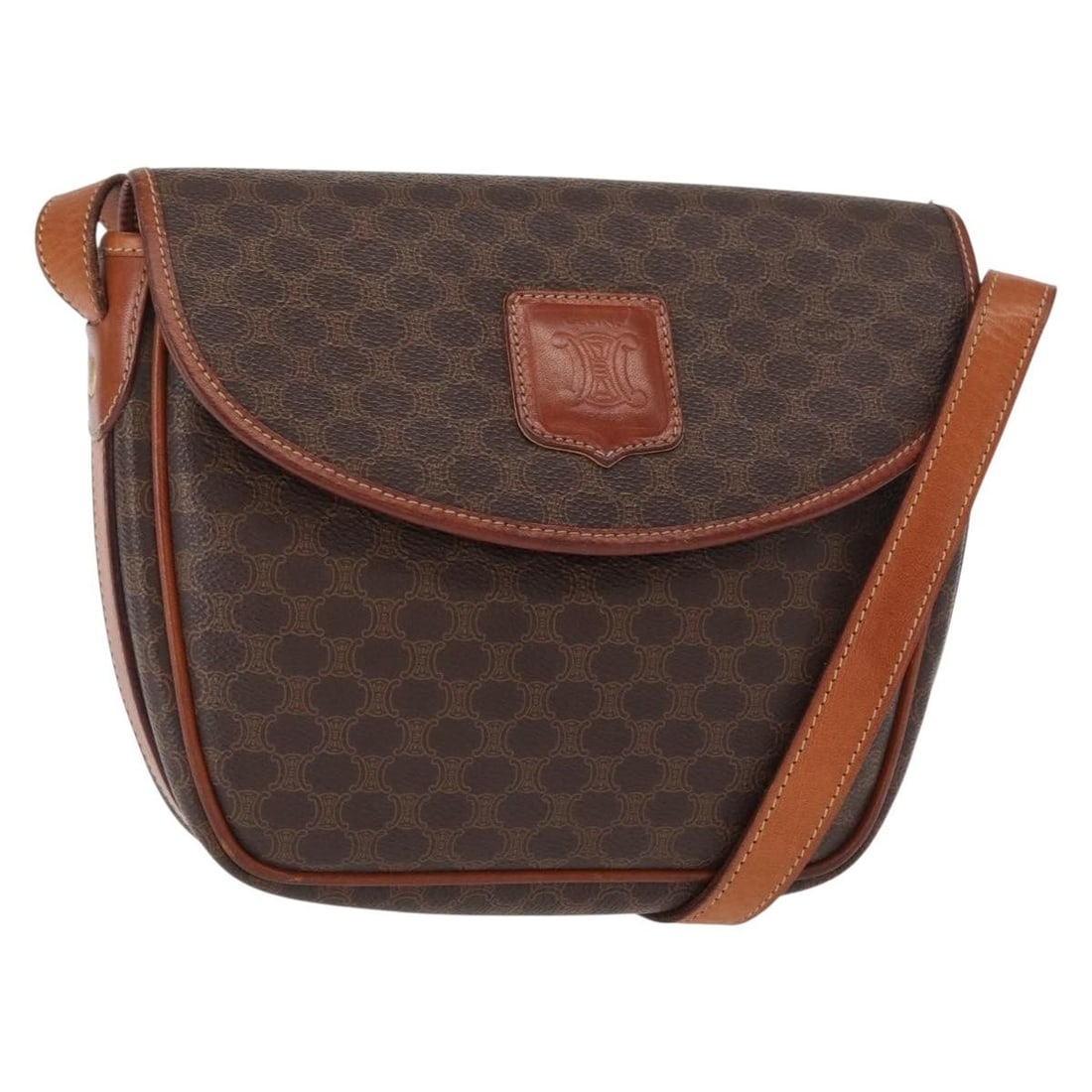 CELINE Macadam Canvas Brown Gold Shoulder Bag PVC Leather Italy: CELINE Macadam Canvas Brown Gold Shoulder Bag PVC Leather Italy This CELINE Macadam Canvas Shoulder Bag combines style and practicality, crafted in Italy from durable PVC leather with a chic brown and