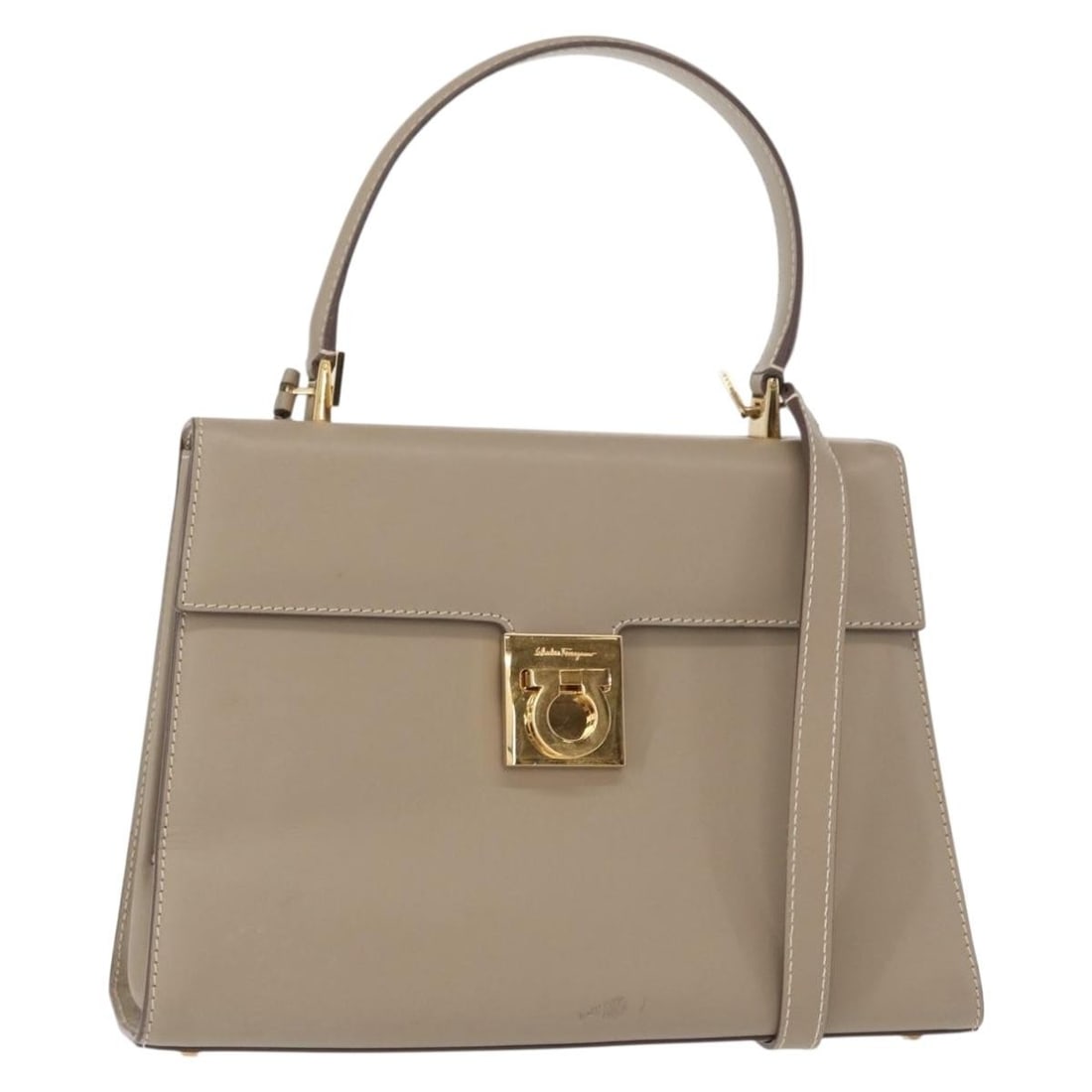 Salvatore Ferragamo Gancini Beige Gold Leather Hand Bag Auth 155314 (1 of 18)