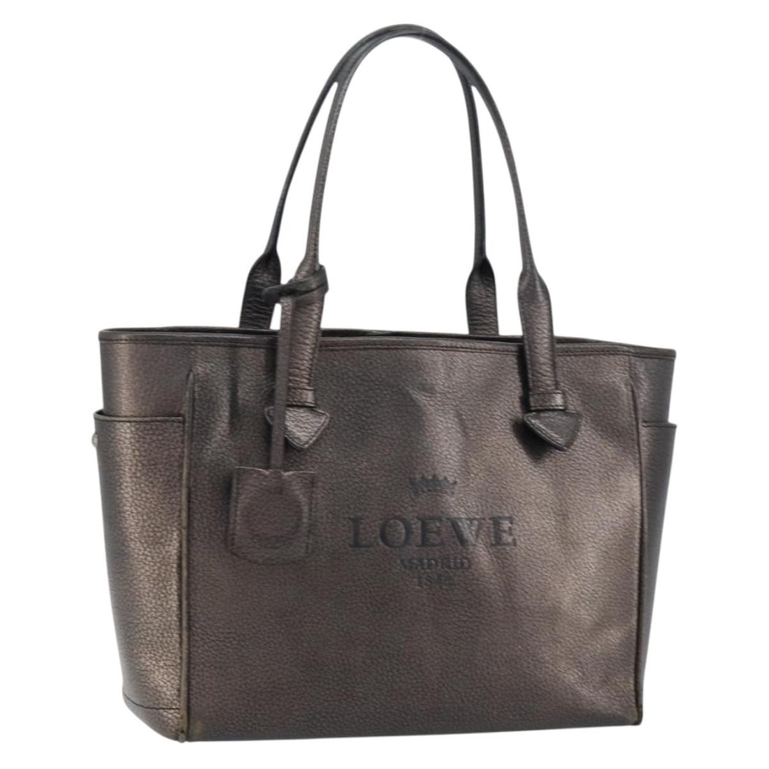 LOEWE Black Leather Hand Bag with Clochette Auth EP11530: LOEWE Black Leather Hand Bag with Clochette Auth EP11530 This authentic LOEWE Hand Bag is a stunning accessory crafted from high-quality black leather, reflecting the exquisite artistry of Spanish des