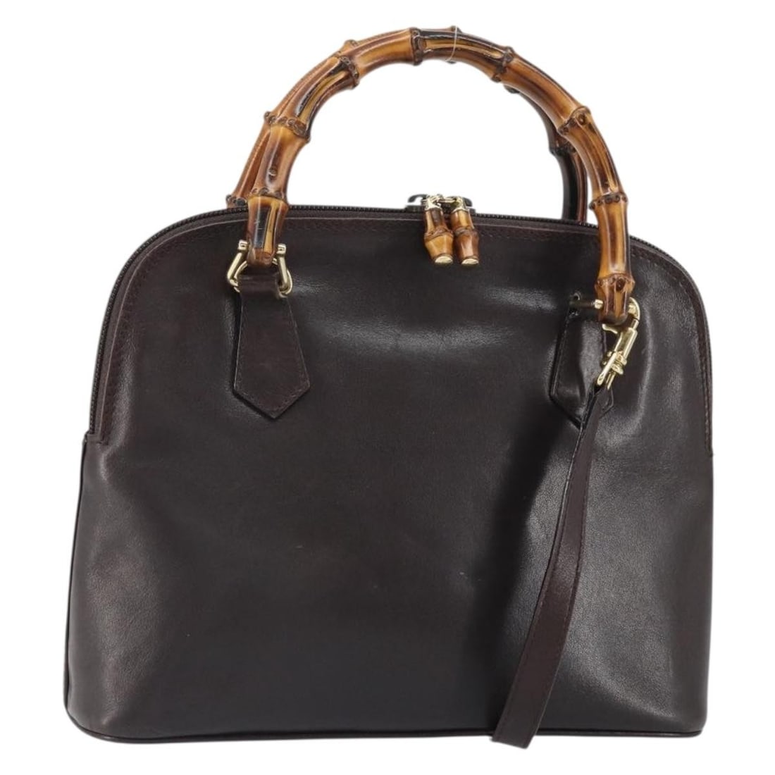 Brown Leather Gucci Bamboo 2way Handbag with Gold Accents Model 000 2122 0290 (1 of 18)
