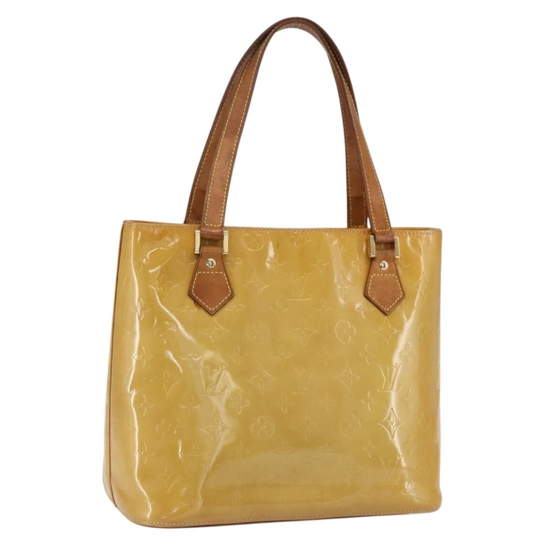 Louis Vuitton Houston Jaune Monogram Vernis Patent Leather Handbag M91121: Louis Vuitton Houston Jaune Monogram Vernis Patent Leather Handbag M91121 This Louis Vuitton Monogram Vernis Houston handbag features a patent leather exterior in Jaune, complemented by a spacious int