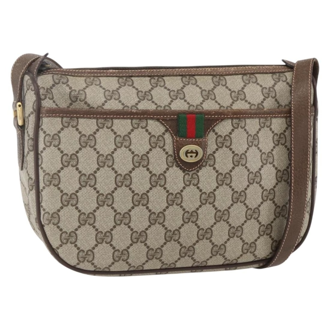GUCCI GG Supreme Sherry Line Shoulder Bag PVC Beige Gold 89 02 077 Auth: GUCCI GG Supreme Sherry Line Shoulder Bag PVC Beige Gold 89 02 077 Auth This GUCCI GG Supreme Web Sherry Line Shoulder Bag is a stylish accessory crafted in Italy. Made from durable PVC leather, it fe