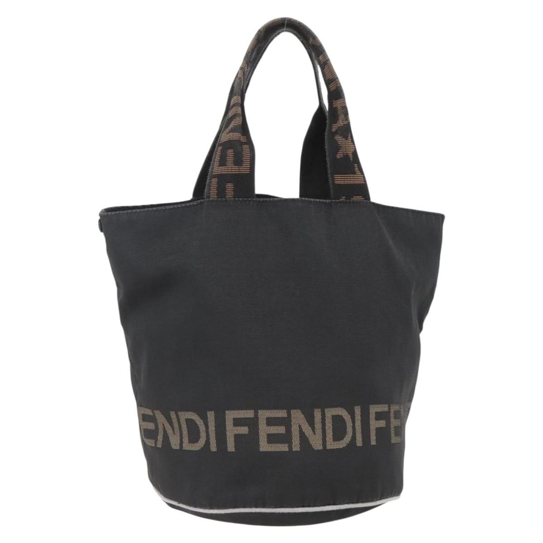 Black Nylon Handbag by Fendi with Silver Accents Auth 160282: Black Nylon Handbag by Fendi with Silver Accents Auth 160282 This FENDI hand bag features a black and silver nylon exterior and is crafted in Italy. The bag includes a handle with a drop of approximat