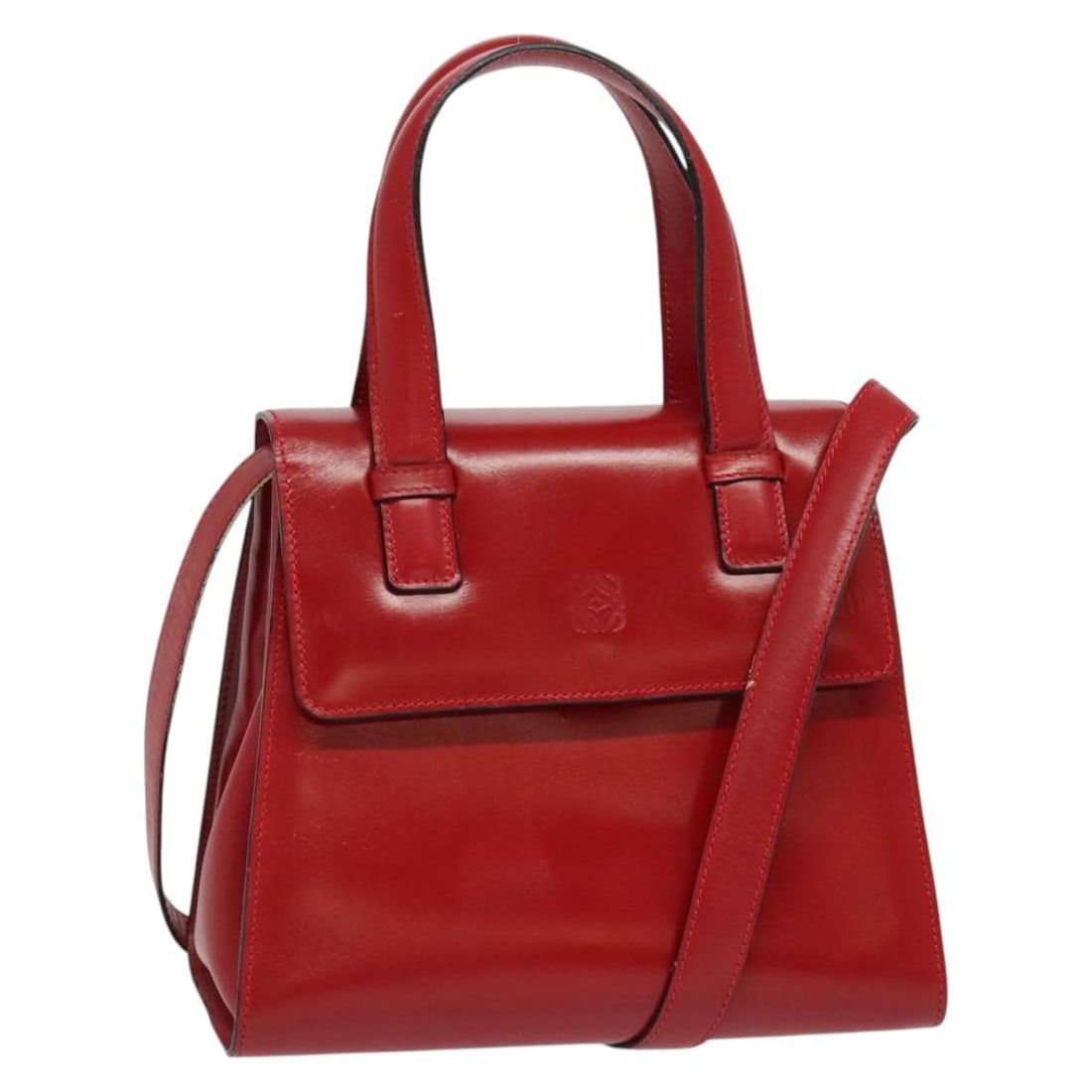 LOEWE Anagram Red Gold Leather Hand Bag Made in Spain: LOEWE Anagram Red Gold Leather Hand Bag Made in Spain This LOEWE Anagram Hand Bag is a stunning accessory crafted in Spain from premium leather. The exterior showcases a vibrant red and gold color com