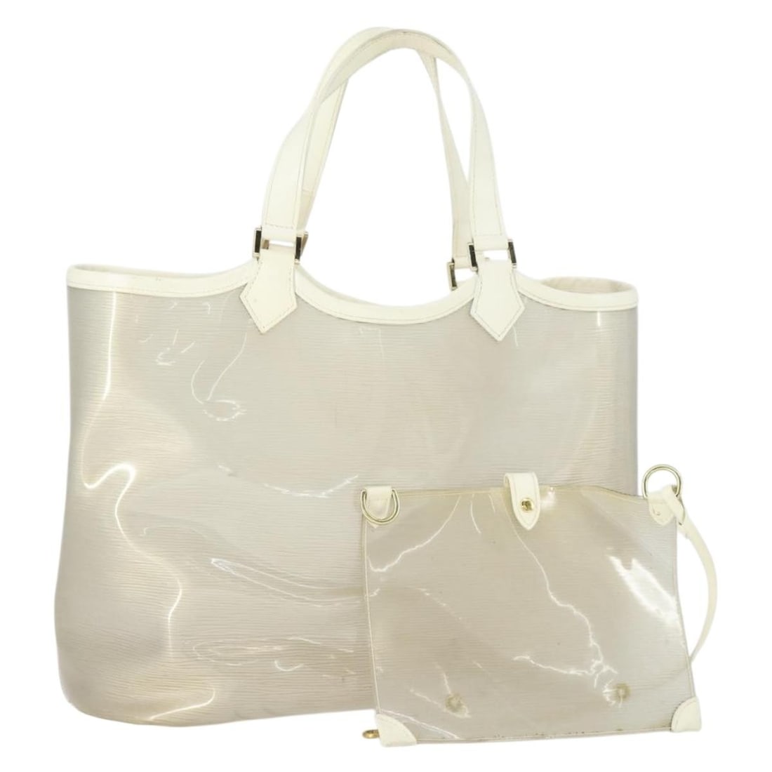 Epi Plage Lagoon Bay White Vinyl Tote with Pouch by Louis Vuitton M92151: Epi Plage Lagoon Bay White Vinyl Tote with Pouch by Louis Vuitton M92151 This Louis Vuitton Epi Plage Lagoon Bay Tote Bag in white and clear vinyl features a spacious design and comes with an accessor
