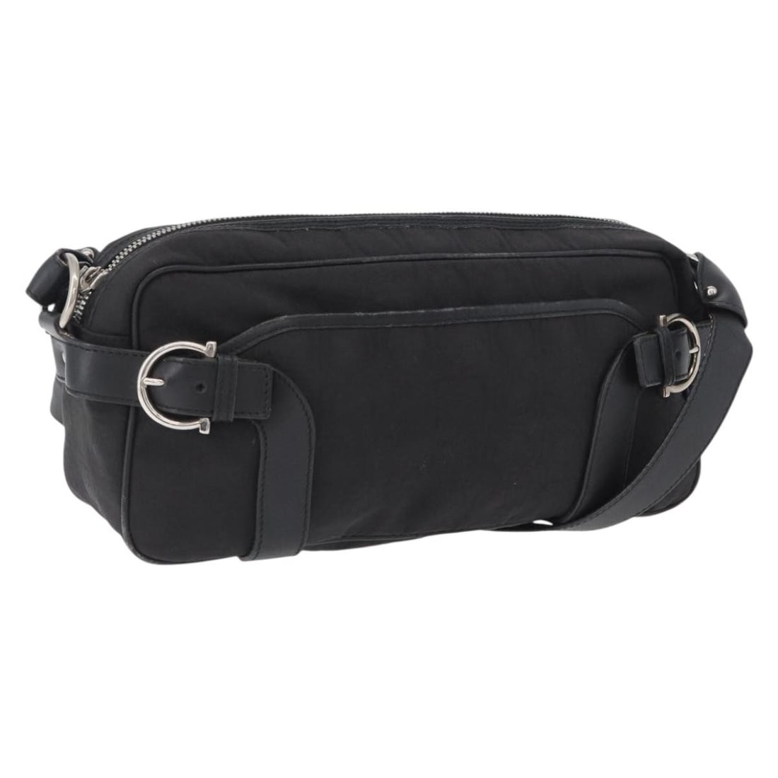 Black Canvas Leather Shoulder Purse by Salvatore Ferragamo Silver Accents (1 of 18)