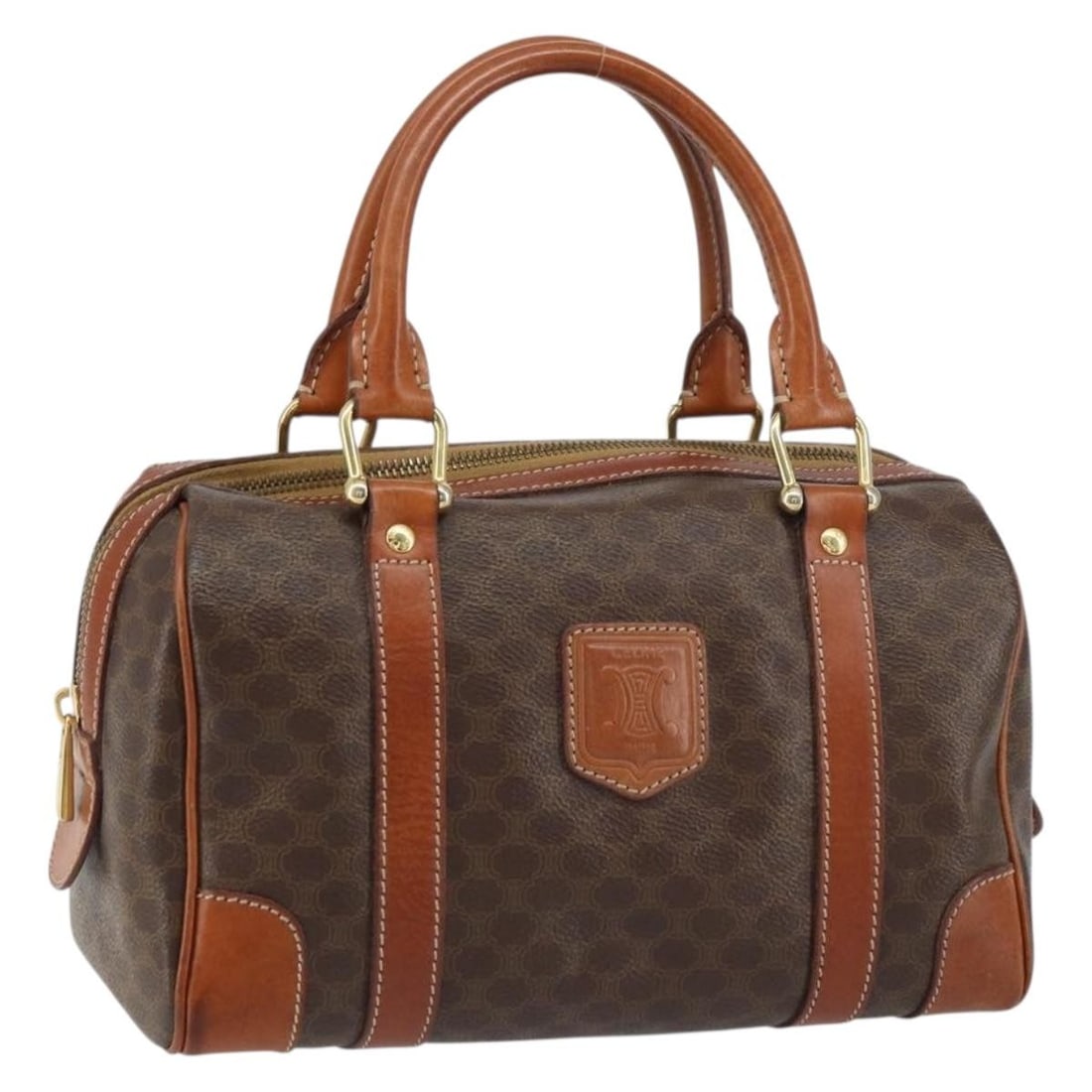 CELINE Macadam Canvas Hand Bag PVC Leather Brown Gold Made in Italy (1 of 18)