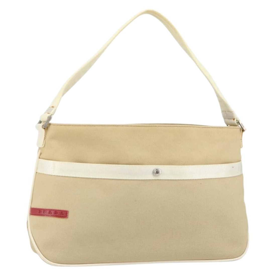 Prada Sports Canvas Shoulder Bag in Beige and Silver with Guarantee Card (1 of 18)