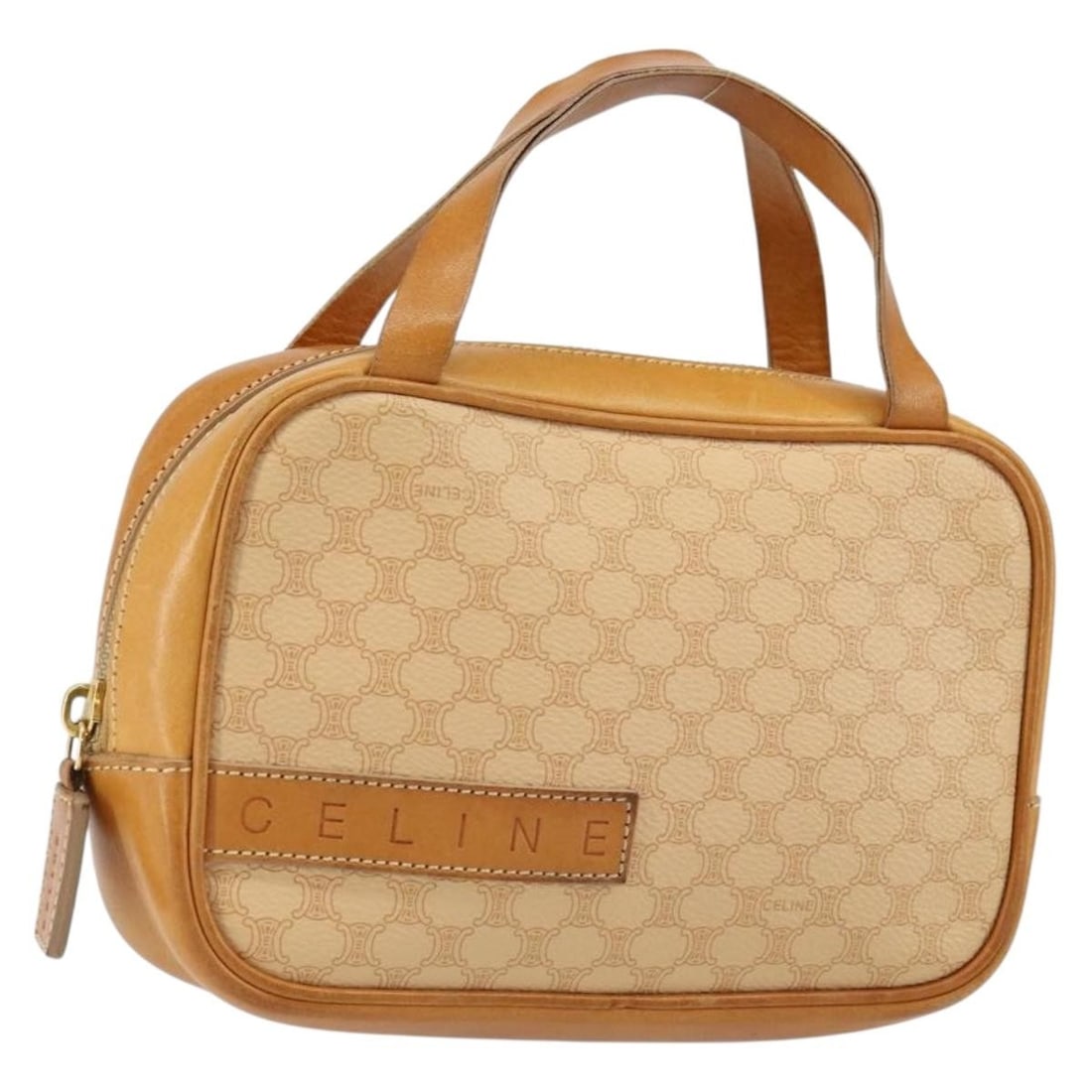 CELINE PVC Macadam Hand Bag Beige Gold Italy Auth 142798: CELINE PVC Macadam Hand Bag Beige Gold Italy Auth 142798 Elevate your style with this authentic CELINE Macadam Canvas Hand Bag. Crafted in Italy, this chic handbag features a combination of beige PVC