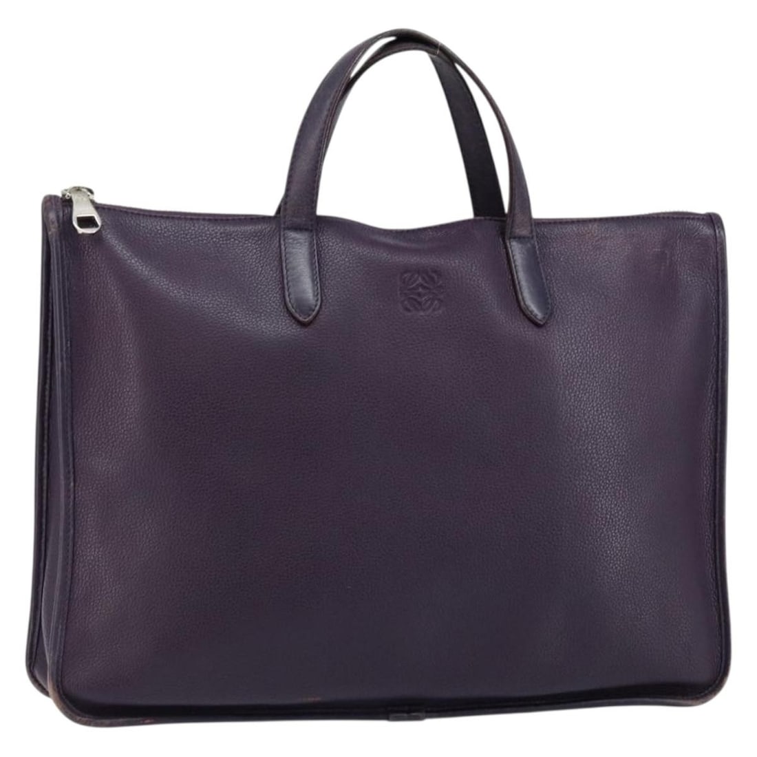 LOEWE Purple Silver Leather Tote Bag Authentic Spain: LOEWE Purple Silver Leather Tote Bag Authentic Spain This LOEWE Tote Bag is a stylish accessory crafted from high-quality leather, featuring a striking purple and silver color combination. The bag mea