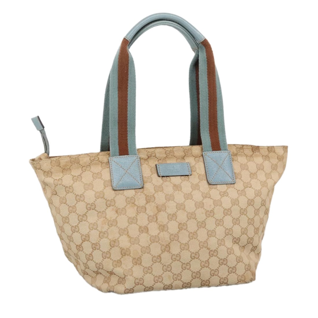 GUCCI GG Canvas Sherry Line Shoulder Bag Beige Blue Silver 131230 Authentic Italy (1 of 18)