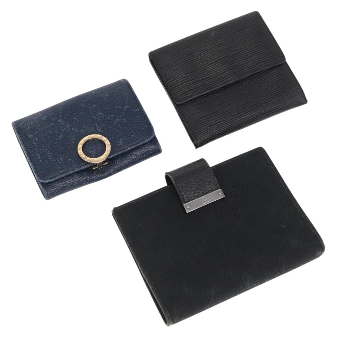 Set of 3 Leather Wallets BVLGARI Gucci Louis Vuitton Black Authenticated (1 of 18)