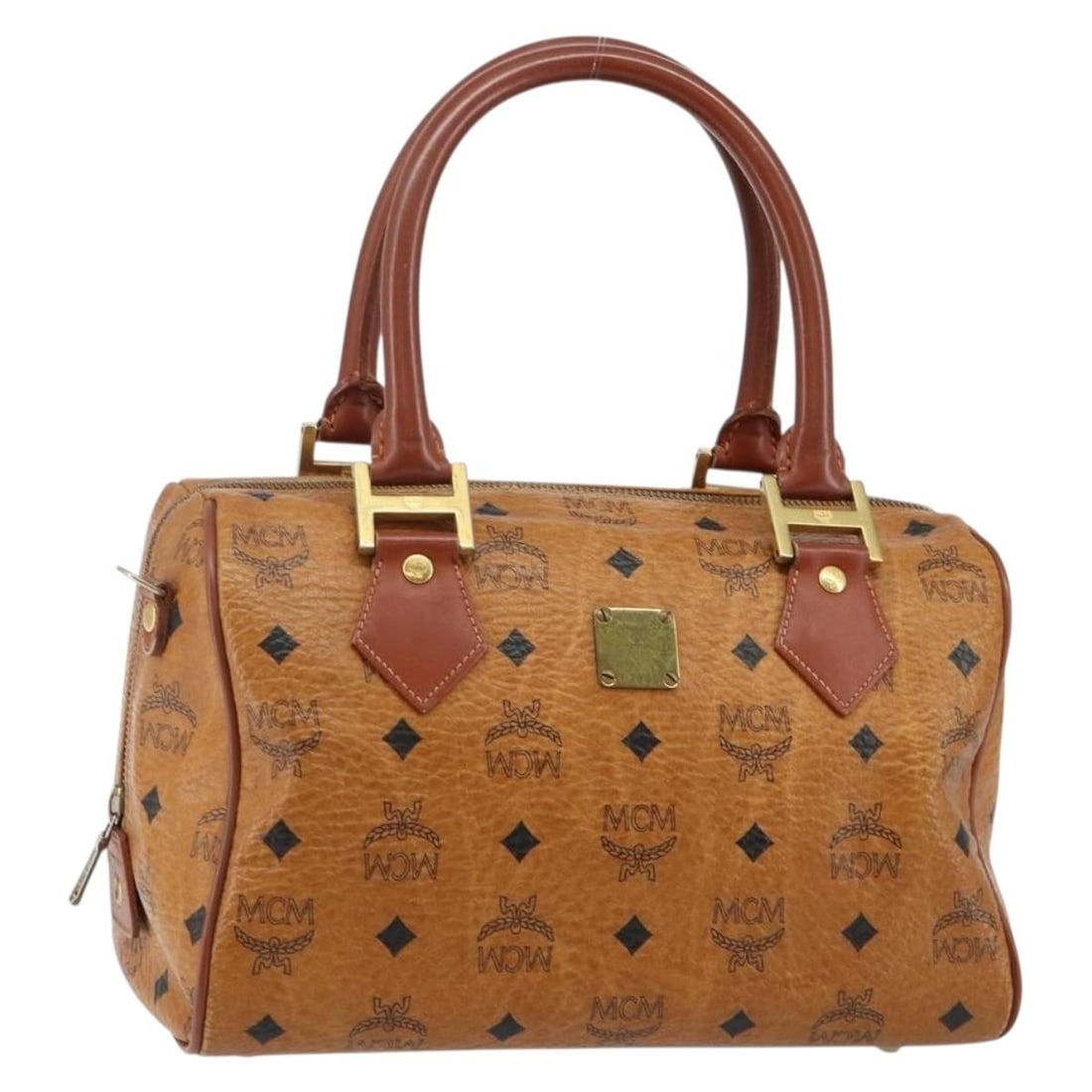 MCM Logogram Vicetos Brown Gold PVC Leather Hand Bag Auth F2808 (1 of 18)