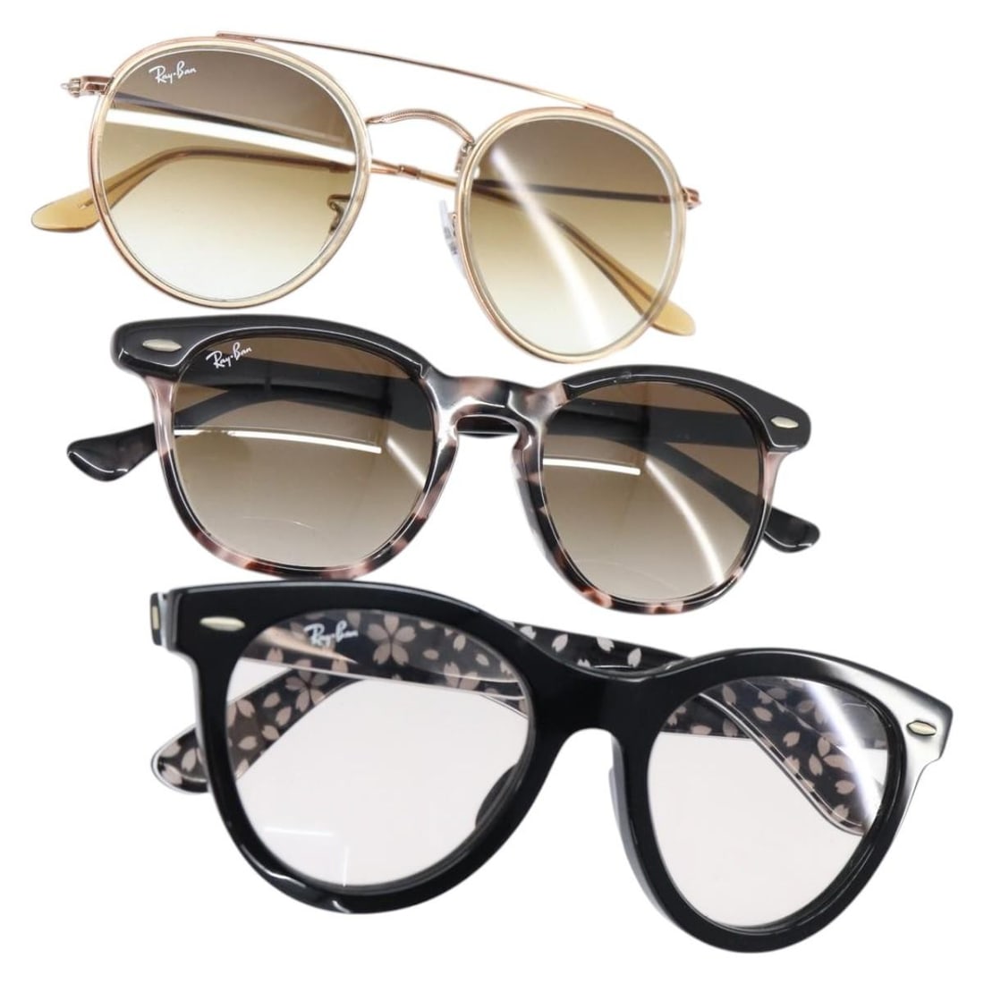 Ray-Ban Black Plastic Sunglasses Set of 3 Authentic: Ray-Ban Black Plastic Sunglasses Set of 3 Authentic Introducing a stylish set of Ray-Ban sunglasses crafted from durable plastic in a sleek black color. These sunglasses come with a protective sunglas