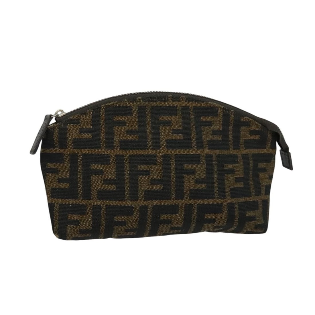 FENDI Zucca Canvas Pouch Black Brown Silver Made in Italy: FENDI Zucca Canvas Pouch Black Brown Silver Made in Italy Introducing the FENDI Zucca Canvas Pouch, a stylish accessory crafted from distinctive Zucca canvas. This pouch features a captivating blend o