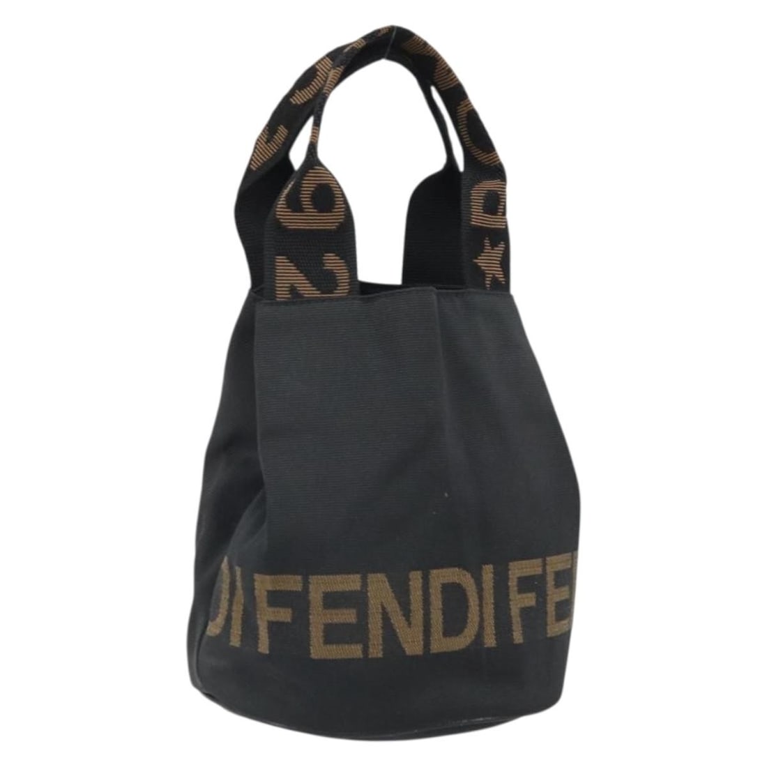 Fendi Black Nylon Gold Accent Handbag Made in Italy: Fendi Black Nylon Gold Accent Handbag Made in Italy This FENDI hand bag features a black nylon exterior with gold-tone accents. Made in Italy, the bag has a structured silhouette and includes a single