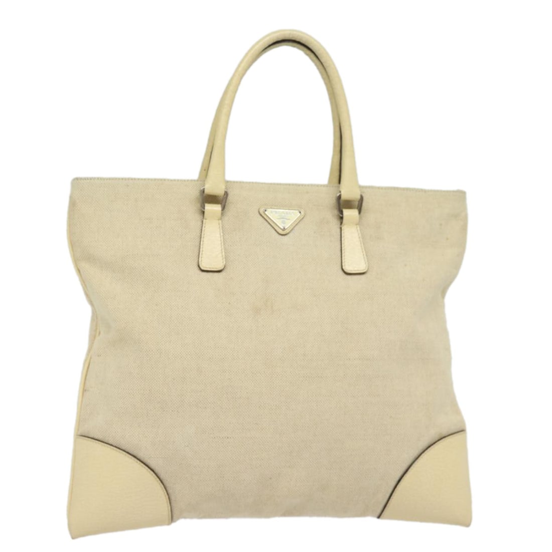 Authentic PRADA Beige Canvas Hand Bag Made in Italy: Authentic PRADA Beige Canvas Hand Bag Made in Italy This authentic PRADA hand bag features a stylish beige canvas exterior, perfect for daily use. It measures approximately 10.6 inches (27 cm) in heig