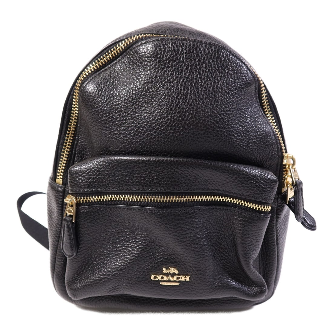 Coach F28995 black calfskin rucksack backpack with gold hardware: Coach F28995 black calfskin rucksack backpack with gold hardware This COACH rucksack backpack is crafted from black calfskin leather and features a compact, regular-size silhouette. Designed with both