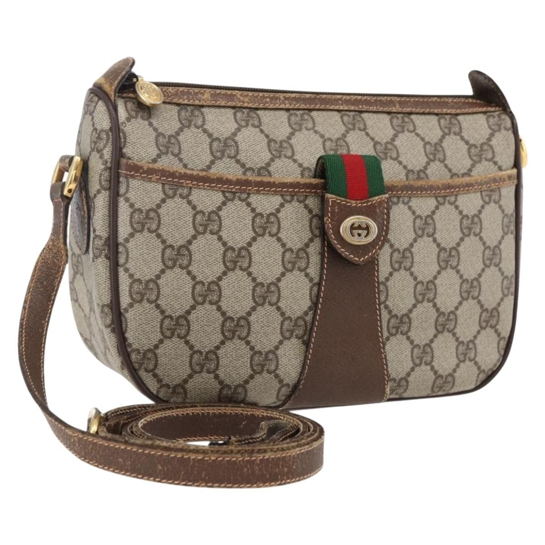 Shoulder Bag in Beige Red PVC GG Supreme Web Sherry by Gucci 89 02 032: Shoulder Bag in Beige Red PVC GG Supreme Web Sherry by Gucci 89 02 032 This is a Gucci GG Supreme Web Sherry Line shoulder bag crafted from beige and red PVC leather with GG canvas. The bag features a