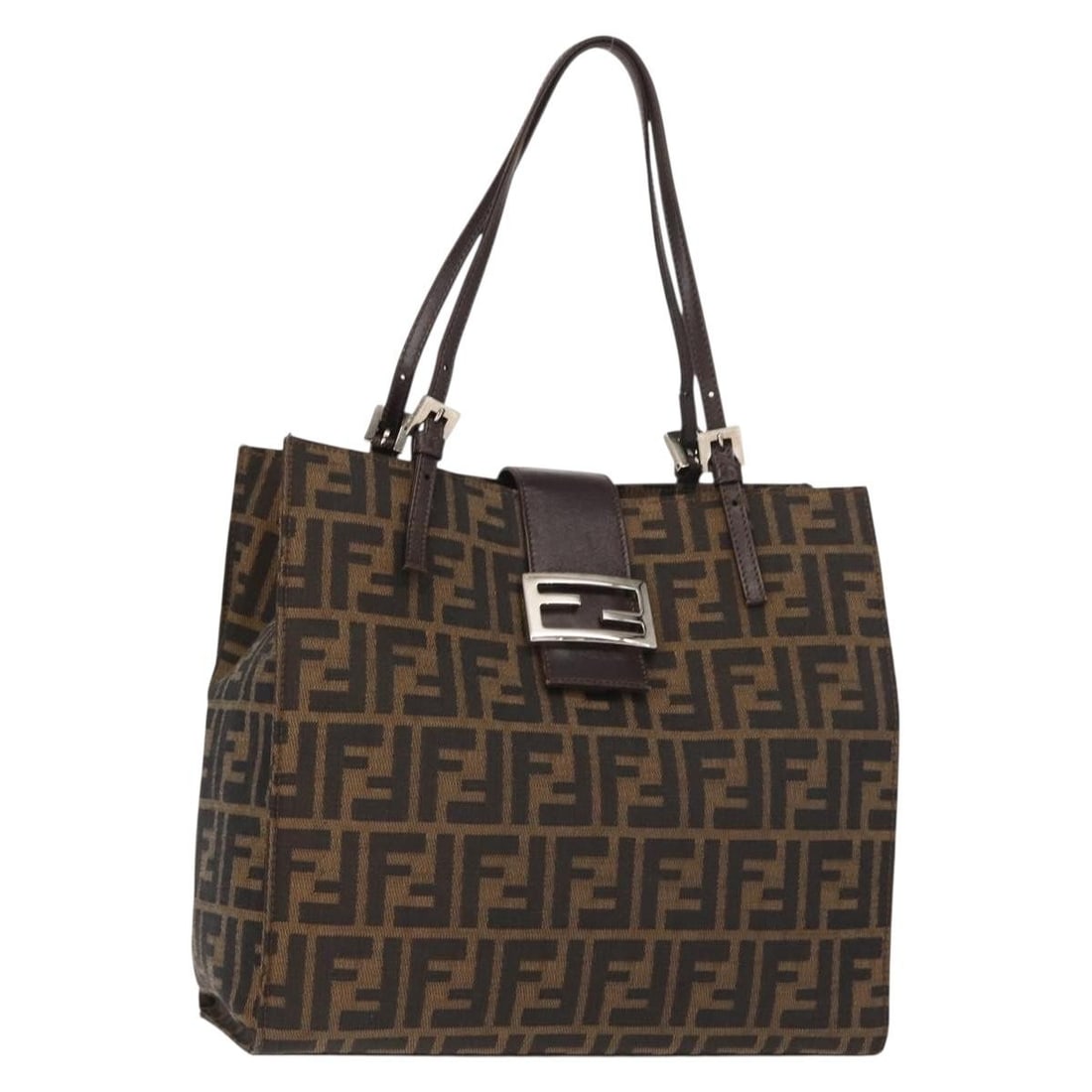 FENDI Zucca Canvas Mamma Baguette Tote Bag Black Brown Italy Auth (1 of 18)