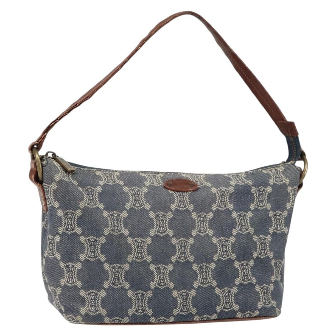 CELINE Blue Macadam Canvas Shoulder Bag Italy Auth 157144 (1 of 18)