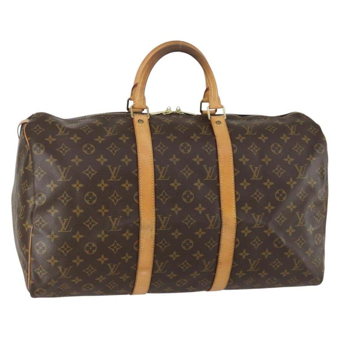 Louis Vuitton Keepall 50 Monogram Canvas Boston Travel Bag M41426: Louis Vuitton Keepall 50 Monogram Canvas Boston Travel Bag M41426 This Louis Vuitton Monogram Keepall 50 Boston Bag features the iconic monogram canvas exterior with leather trim. The bag shows signif