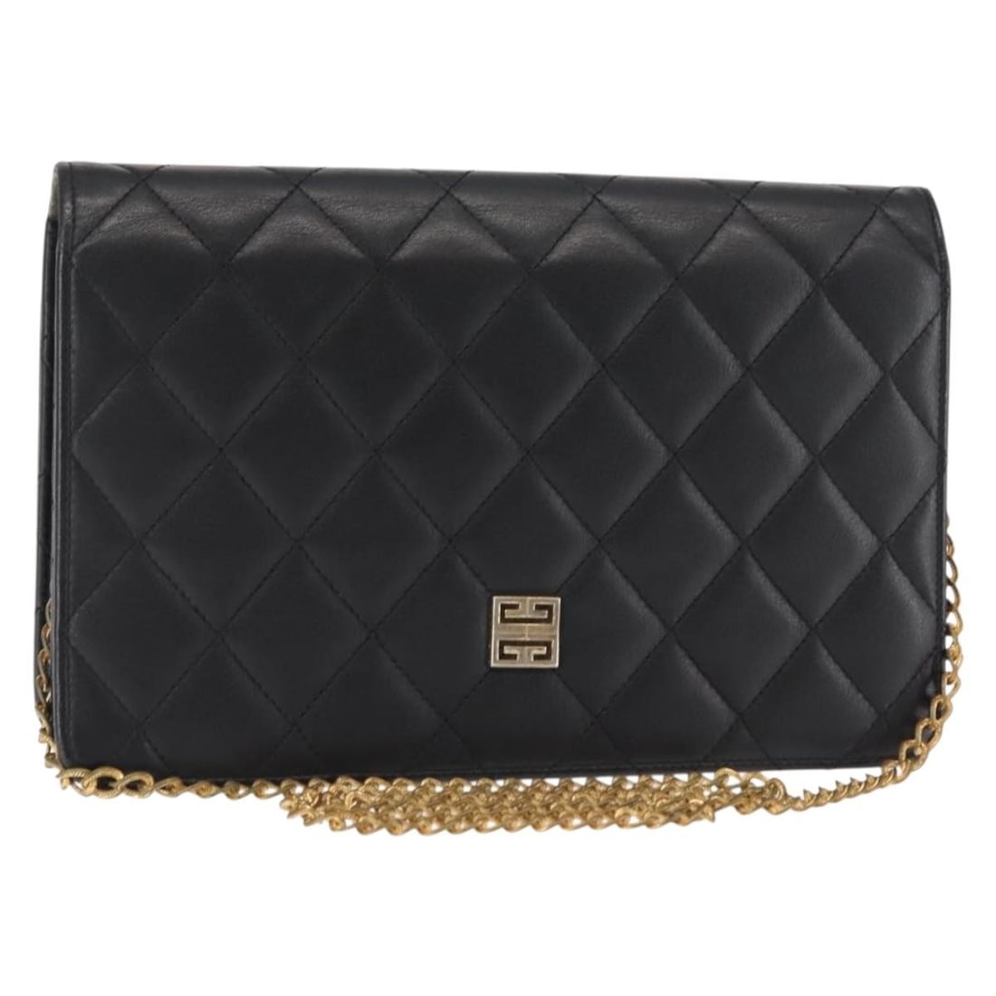 GIVENCHY Black Gold Leather Shoulder Bag Auth Japan (1 of 18)