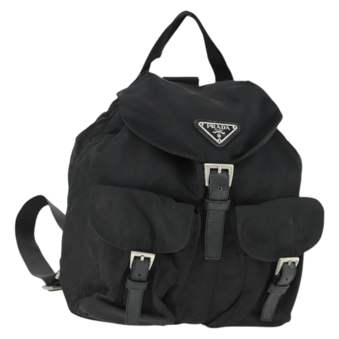 Black Silver Prada Nylon Backpack Made in Italy 170491: Black Silver Prada Nylon Backpack Made in Italy 170491 This Prada backpack is crafted from black and silver nylon, featuring a compact design ideal for everyday use. Made in Italy, it measures approxi