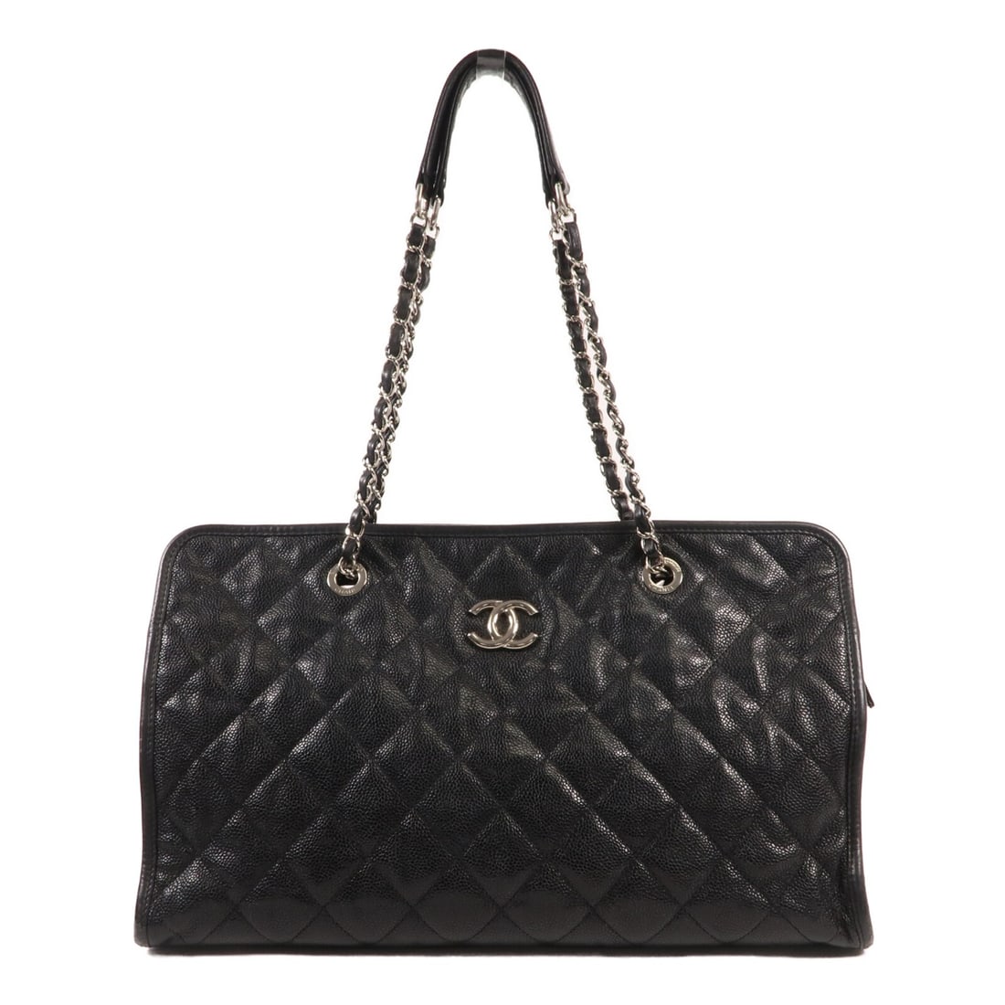 Chanel Black Calfskin Leather Shoulder Bag with CC Silver Chain (1 of 14)
