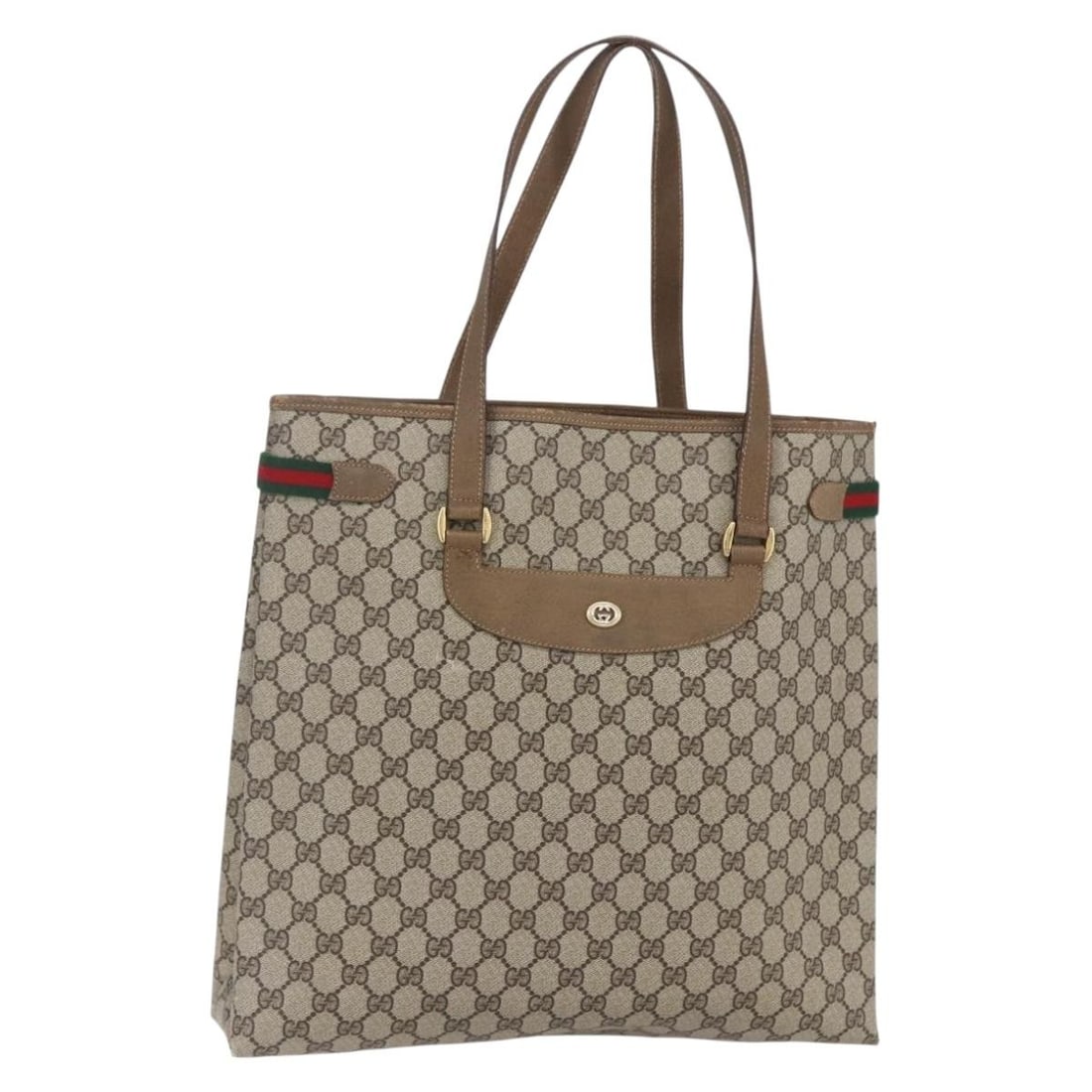 GUCCI GG Supreme Sherry Line Tote Bag Beige Gold PVC Auth 39 02 091: GUCCI GG Supreme Sherry Line Tote Bag Beige Gold PVC Auth 39 02 091 This authentic GUCCI GG Supreme Web Sherry Line Tote Bag showcases a chic blend of PVC leather and GG canvas in a sophisticated beig
