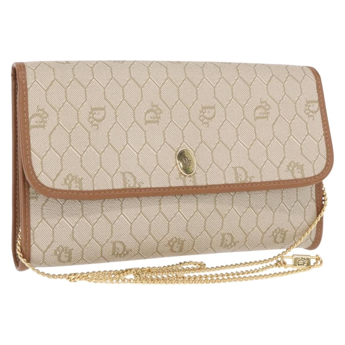 Christian Dior Beige Honeycomb PVC Leather Chain Shoulder Bag France: Christian Dior Beige Honeycomb PVC Leather Chain Shoulder Bag France This Christian Dior shoulder bag features the iconic honeycomb canvas in beige and gold with PVC leather accents. Made in France, t