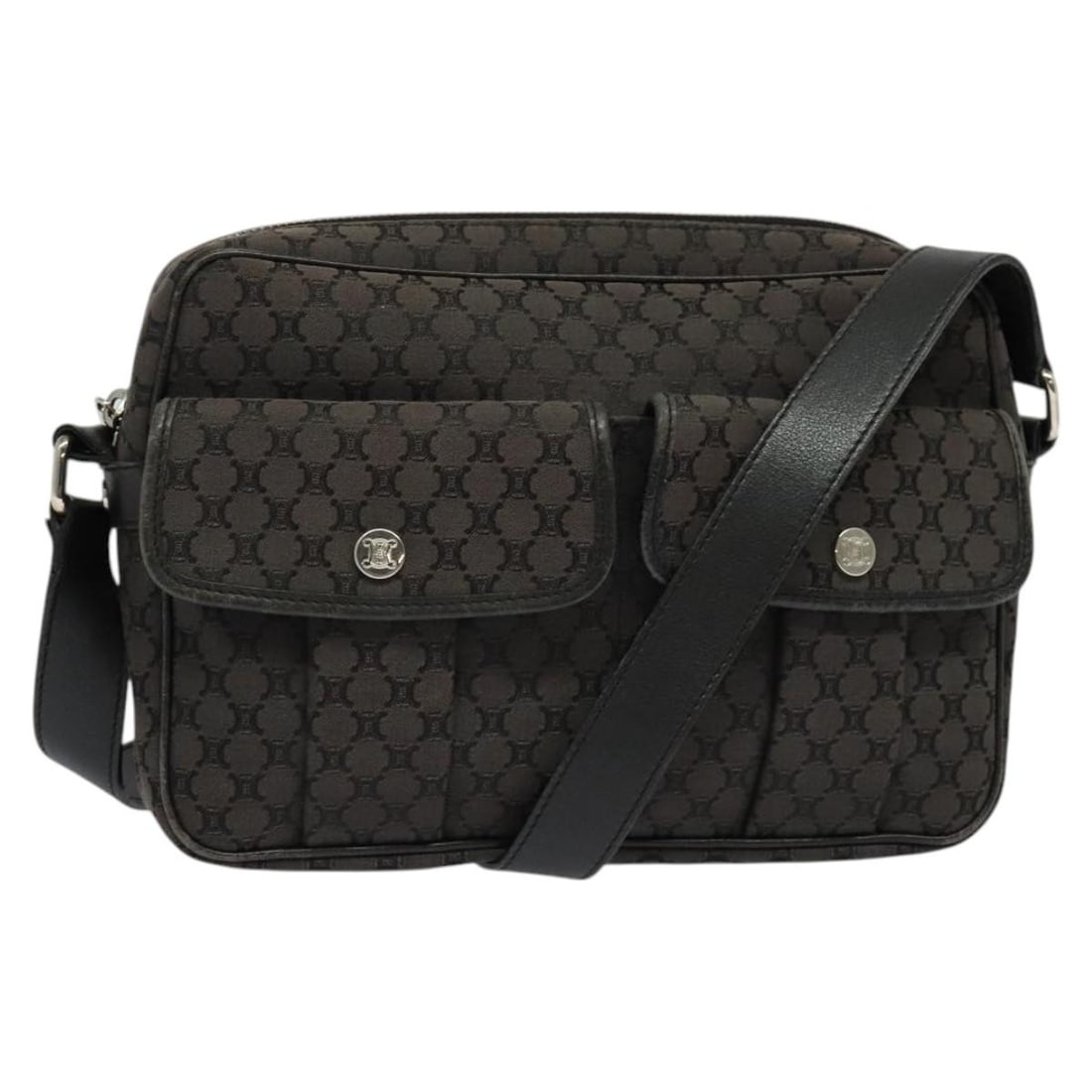 CELINE Black Silver Macadam Canvas Shoulder Bag Authentic Italy: CELINE Black Silver Macadam Canvas Shoulder Bag Authentic Italy This Celine Macadam Canvas Shoulder Bag embodies elegance and practicality, crafted in Italy from durable Macadam Canvas in a striking b