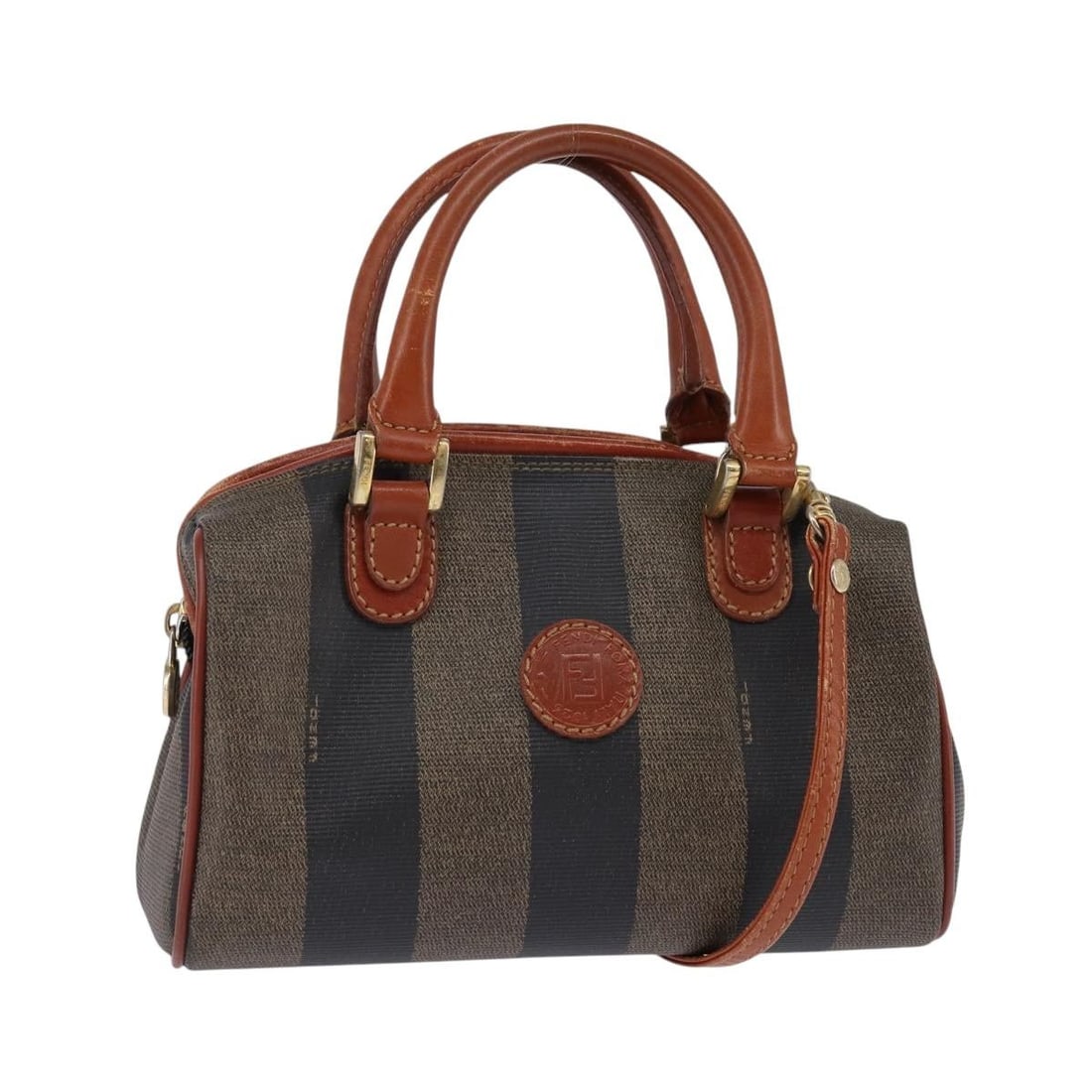 FENDI Pecan Canvas PVC Hand Bag Black Brown Italy Authentic (1 of 18)