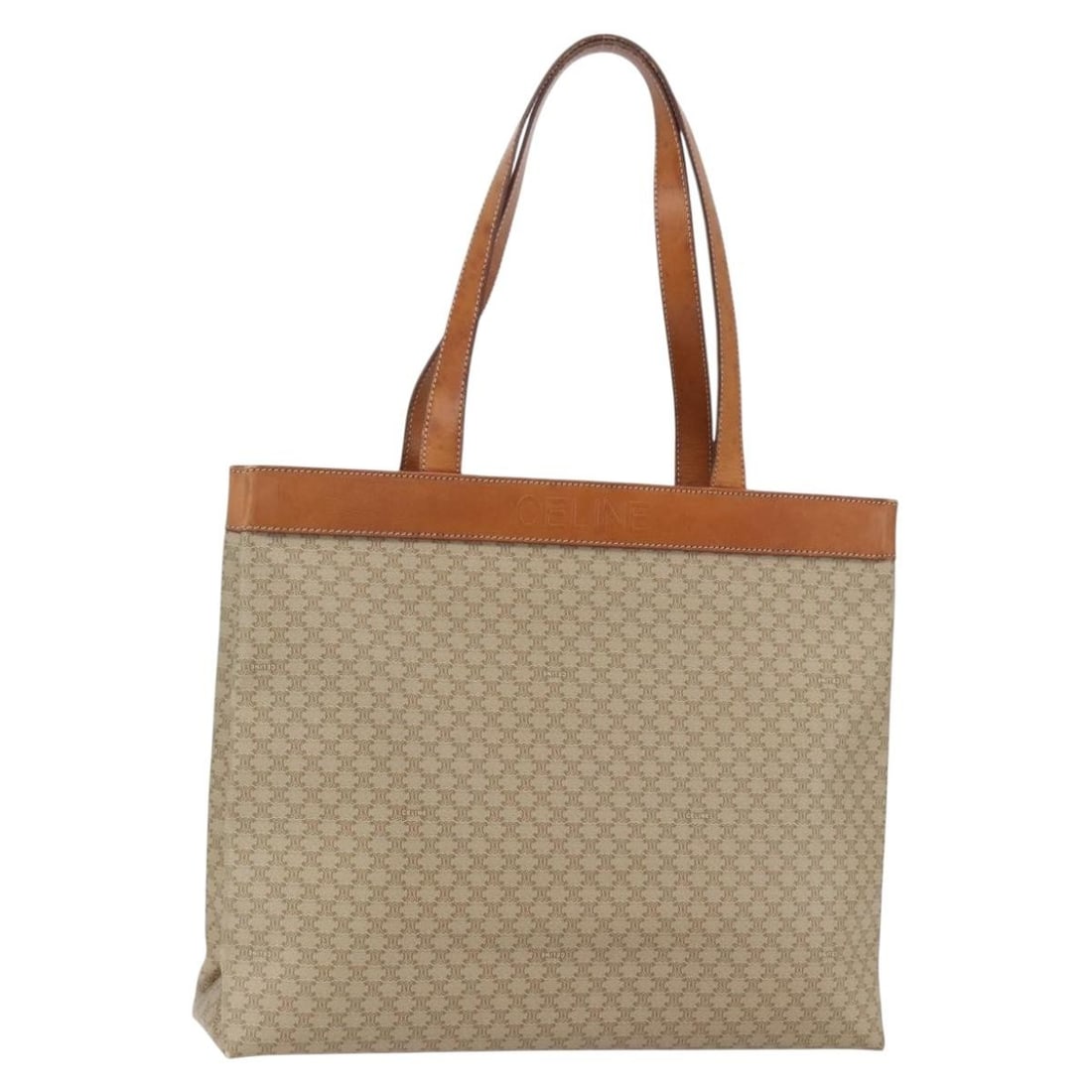 Celine Macadam Beige Gold PVC Leather Tote Bag from Italy: Celine Macadam Beige Gold PVC Leather Tote Bag from Italy This CELINE Macadam Canvas Tote Bag features a beige and gold design crafted from PVC leather and Macadam canvas. The tote is made in Italy an