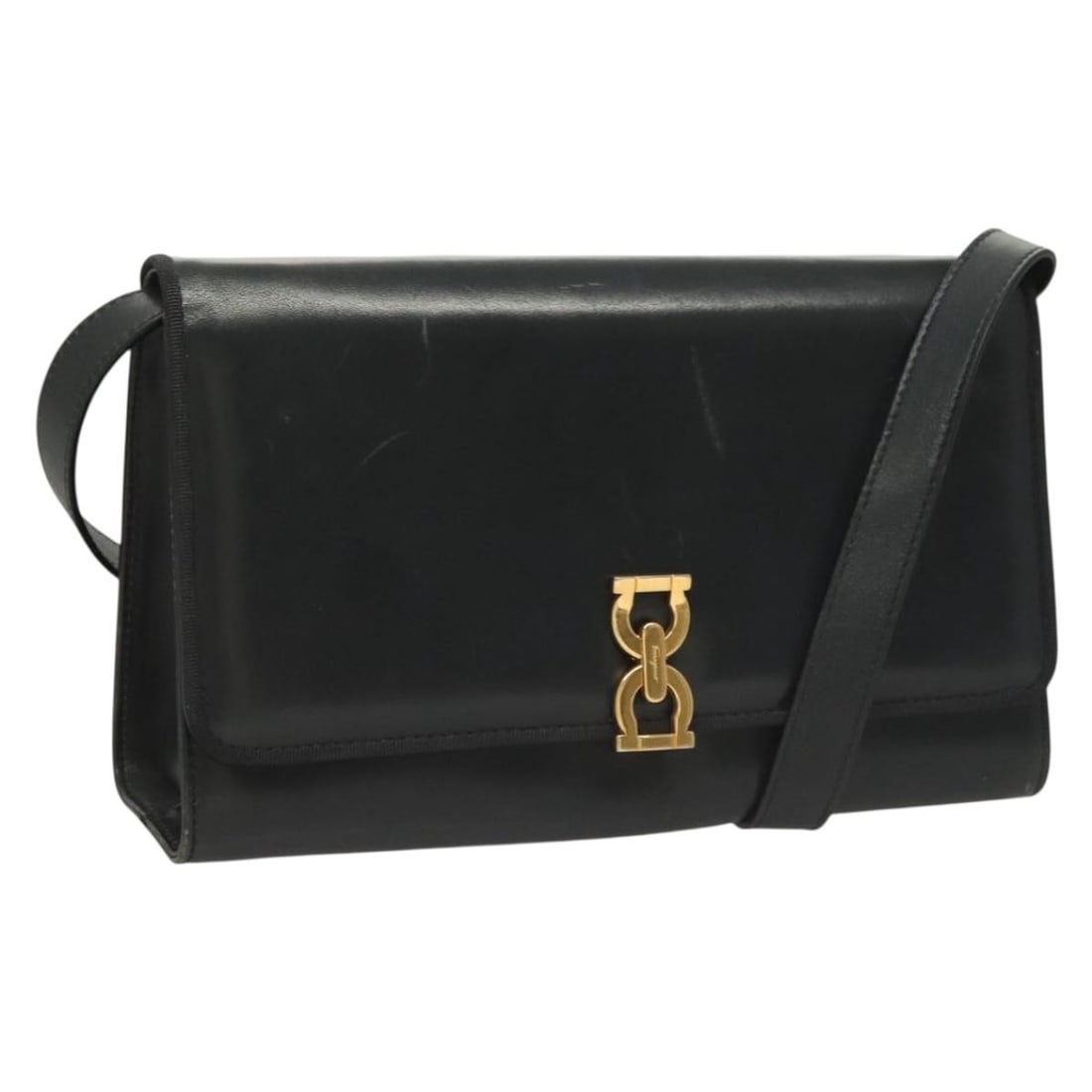 Salvatore Ferragamo Gancini Navy Gold Leather Shoulder Bag Auth BA214781: Salvatore Ferragamo Gancini Navy Gold Leather Shoulder Bag Auth BA214781 This stunning Salvatore Ferragamo Gancini Shoulder Bag is crafted from premium leather in an elegant navy and gold color scheme
