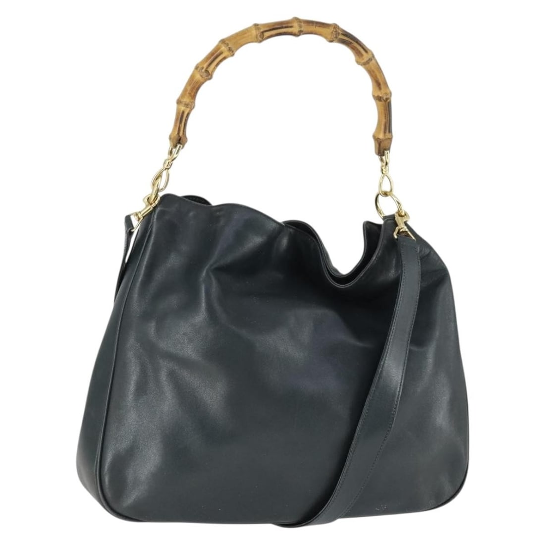 Navy Leather Gucci Bamboo 2way Handbag with Gold Hardware 001 3754 1577: Navy Leather Gucci Bamboo 2way Handbag with Gold Hardware 001 3754 1577 This Gucci Bamboo Hand Bag features navy leather with gold accents, designed for versatile 2-way use with both handle and should
