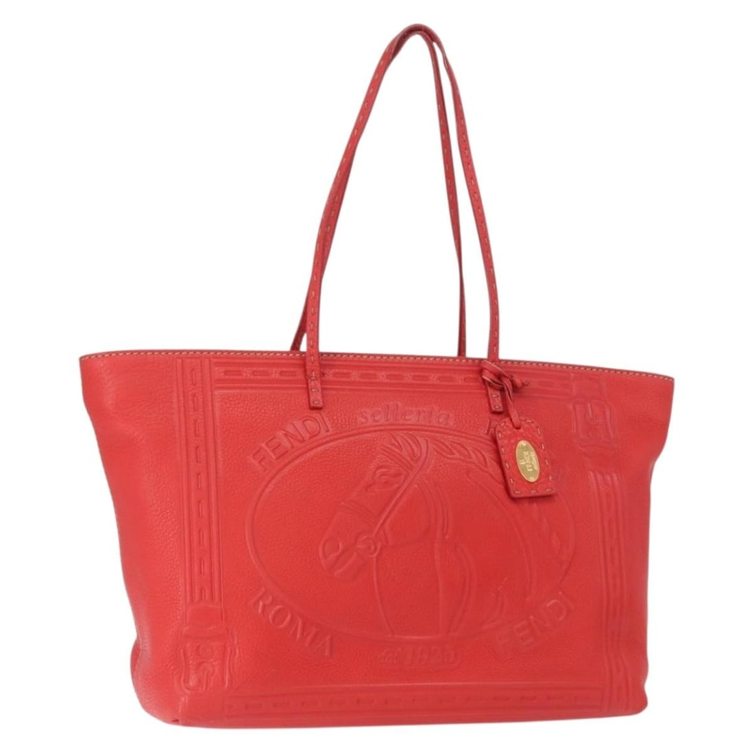 FENDI Celeria Red Gold Leather Tote Bag with Dust Bag: FENDI Celeria Red Gold Leather Tote Bag with Dust Bag The FENDI Celeria Tote Bag is a stunning blend of luxury and functionality, crafted from high-quality leather in a striking red and gold color sch