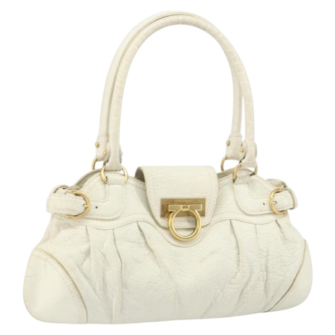 White Leather Salvatore Ferragamo Handbag with Gold Accents (1 of 18)