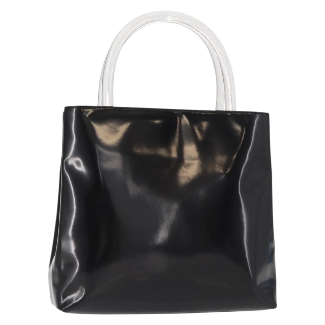 PRADA Black Enamel Hand Bag Auth 156803 Italy: PRADA Black Enamel Hand Bag Auth 156803 Italy This exquisite PRADA hand bag features a sleek black enamel exterior, combining luxury and elegance. With approximate dimensions of 9.4 inches (24 cm) in